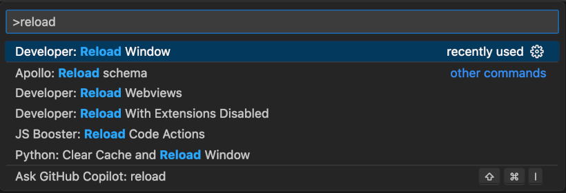 Select Developer: Reload Window from the Command Palette